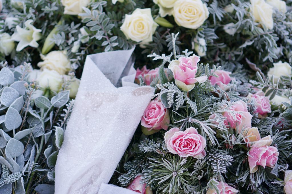 Frozen funeral flowers