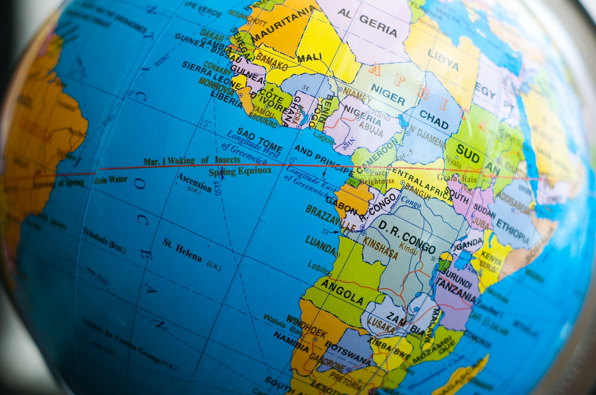 Africa countries on the globe map.