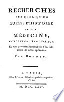Recherches sur quelques points d'histoire de la médecine
