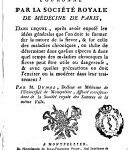 Mémoire couronné par la Société royale de médecine de Paris dans lequel, après avoir exposé les idées générales … sur la nature de la fièvre & sur celle des maladies chroniques, on tâche de déterminer dans what especes & dans quel temps des maladies chroniques la la fièvre peut être utile ou dangereuse …