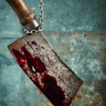 Old bloody meat cleaver
