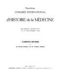 Neuvième Congrès international d’histoire de la médecine, Bucureşti, (Roumanie) 10-18 septembre 1932