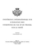 Conférence internationale sur l’influence des conditions de vie et de travail sur la santé, Cannes, 27-28-29 septembre 1957