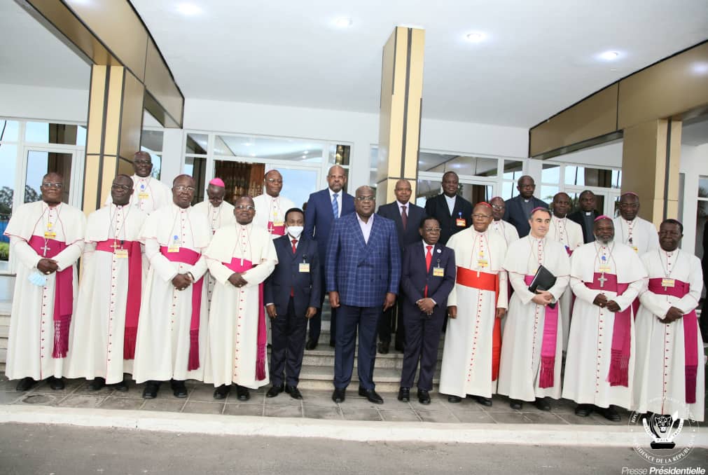 Le Président Félix Tshisekedi reçoit le 26/11/2021 les évêques de la CENCO.<br />Présidence RDC