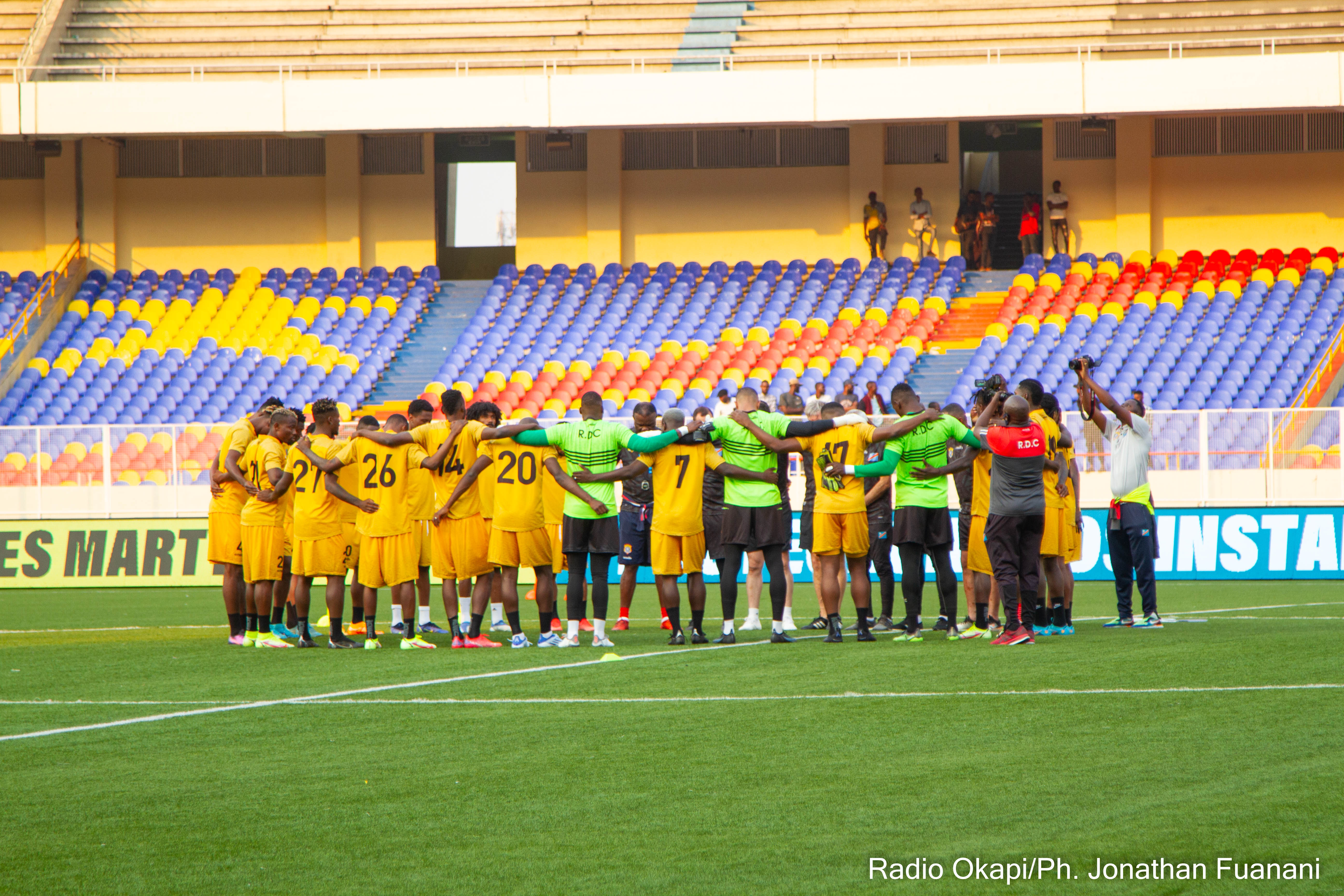 Les léopards de la RDC, lors de l'entrenement du 31 mai 2022 au stade des martyrs. <br />Radio Okapi.Ph/ Jonathan Fuanani