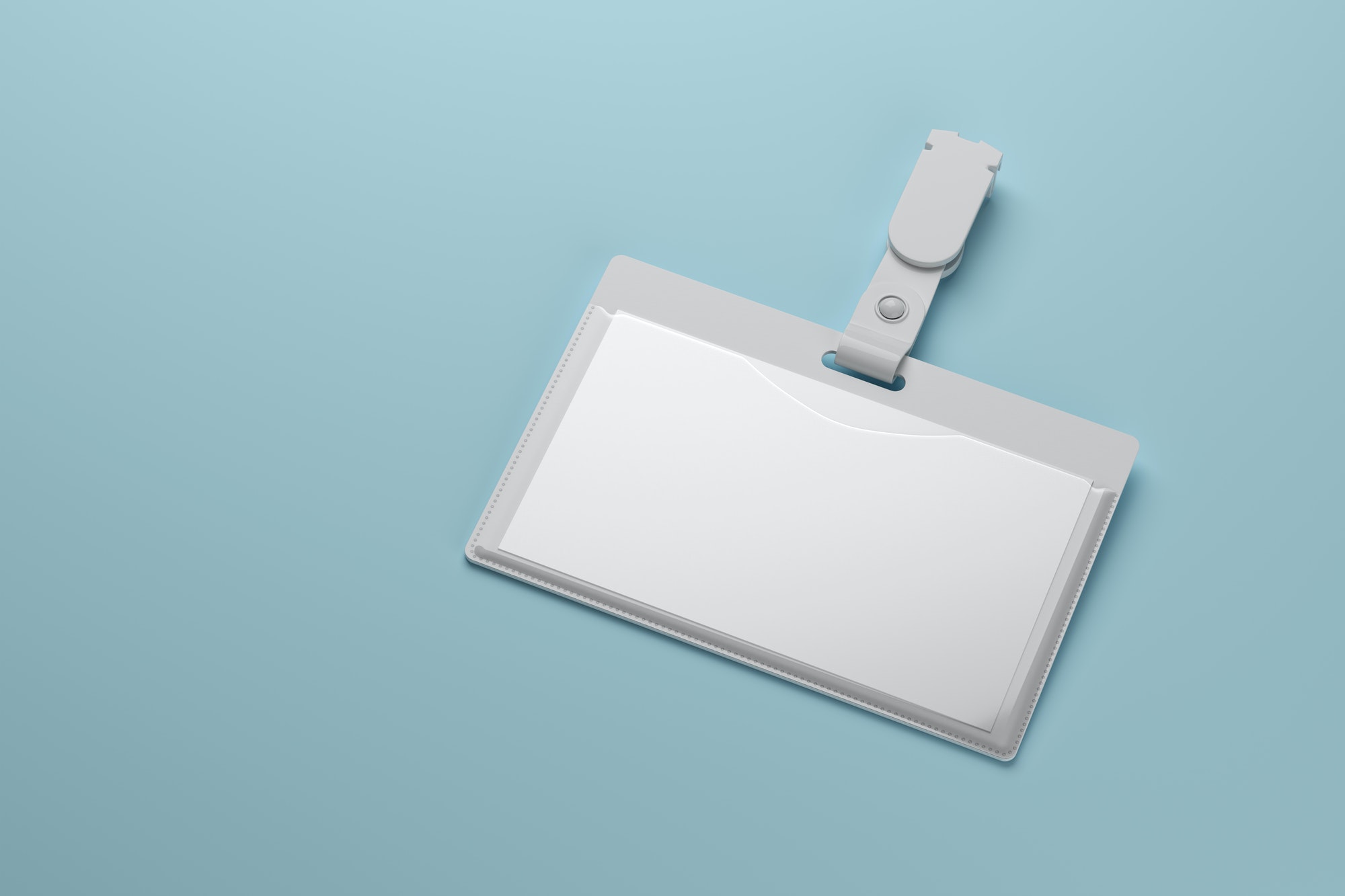 Blank badge ID holder isolated on white background. 3D rendering.