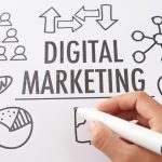 Crop hand drawing digital marketing plan