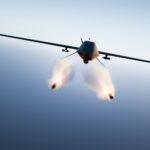 Military combat drone UAV launching missiles
