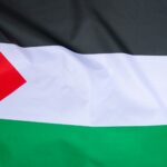 Close up view of the flag of Palestine waving in the wind