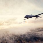 Military combat drone UAV launching missiles
