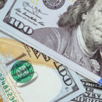 Close up of front side one hundred paper dollars bill United States of America Banknotes