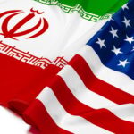 Flag of Iran together with flag of the United States of America