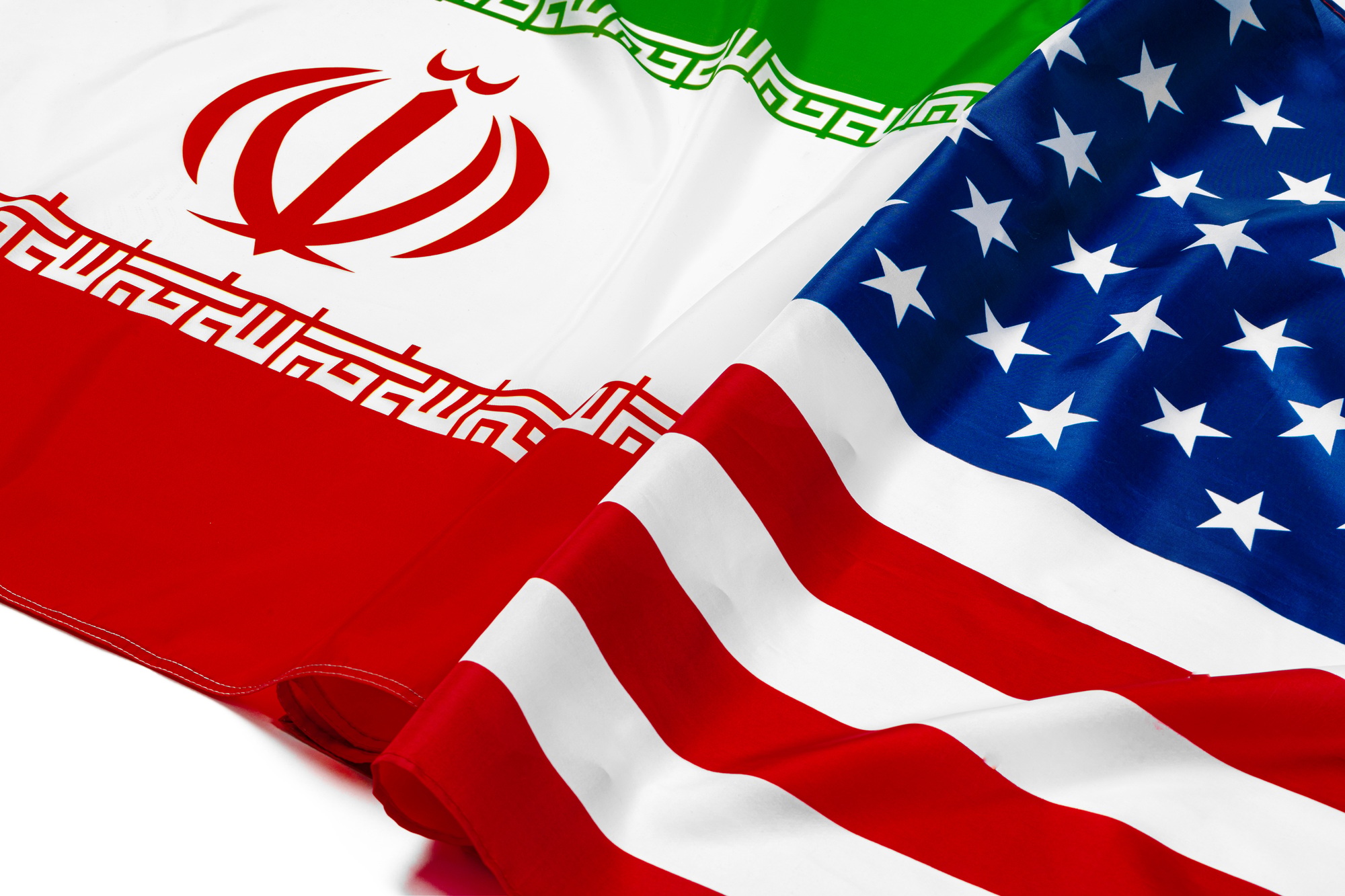 Flag of Iran together with flag of the United States of America