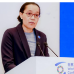 La ministre d'Etat à l'Education nationale, Raïssa Malu à la tribune du Sommet mondial de l’Internet