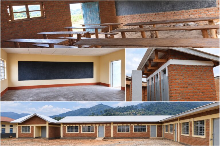 Montage de salles de classe et de bâtiments de l’Institut Kashozi, retouché avec l’aide de l’IA.